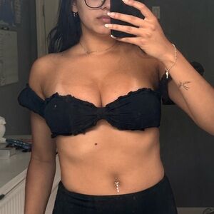 Black Off-Shoulder Crop Top